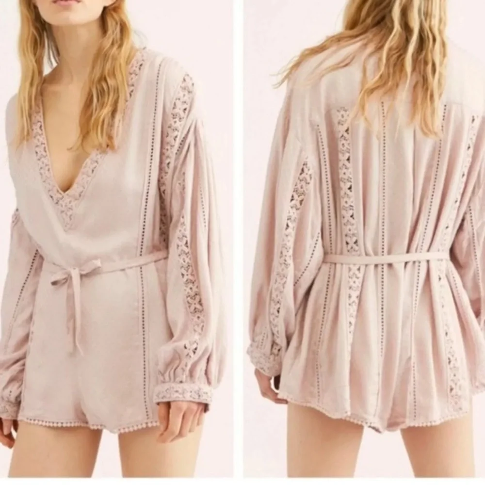 Free people floral pink romper embroidery tie NWT medium - Picture 5 of 8